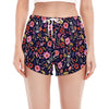 Day Of The Dead Skeleton Pattern Print Women's Split Running Shorts