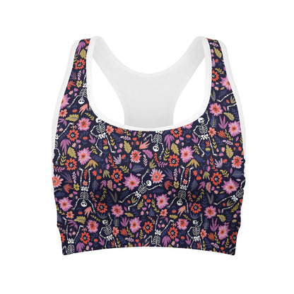 Day Of The Dead Skeleton Pattern Print Women's Sports Bra