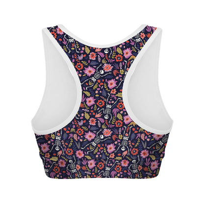 Day Of The Dead Skeleton Pattern Print Women's Sports Bra