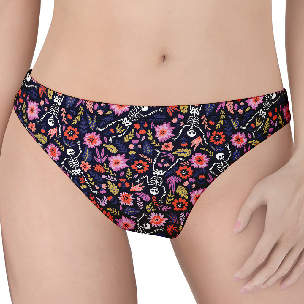 Day Of The Dead Skeleton Pattern Print Women's Thong