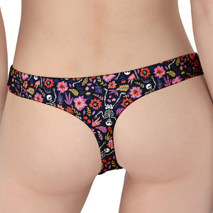 Day Of The Dead Skeleton Pattern Print Women's Thong