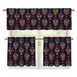 Day Of The Dead Sugar Skull Print 3 Piece Kitchen Curtains