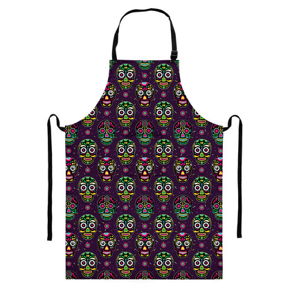 Day Of The Dead Sugar Skull Print Bib Apron With Pocket