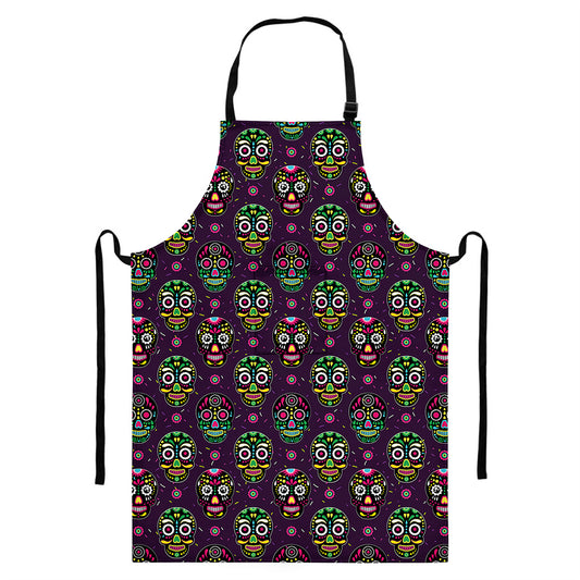 Day Of The Dead Sugar Skull Print Bib Apron With Pocket