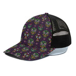 Day Of The Dead Sugar Skull Print Black Mesh Trucker Cap