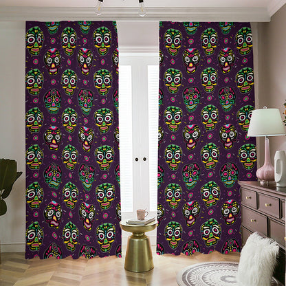 Day Of The Dead Sugar Skull Print Blackout Pencil Pleat Curtains