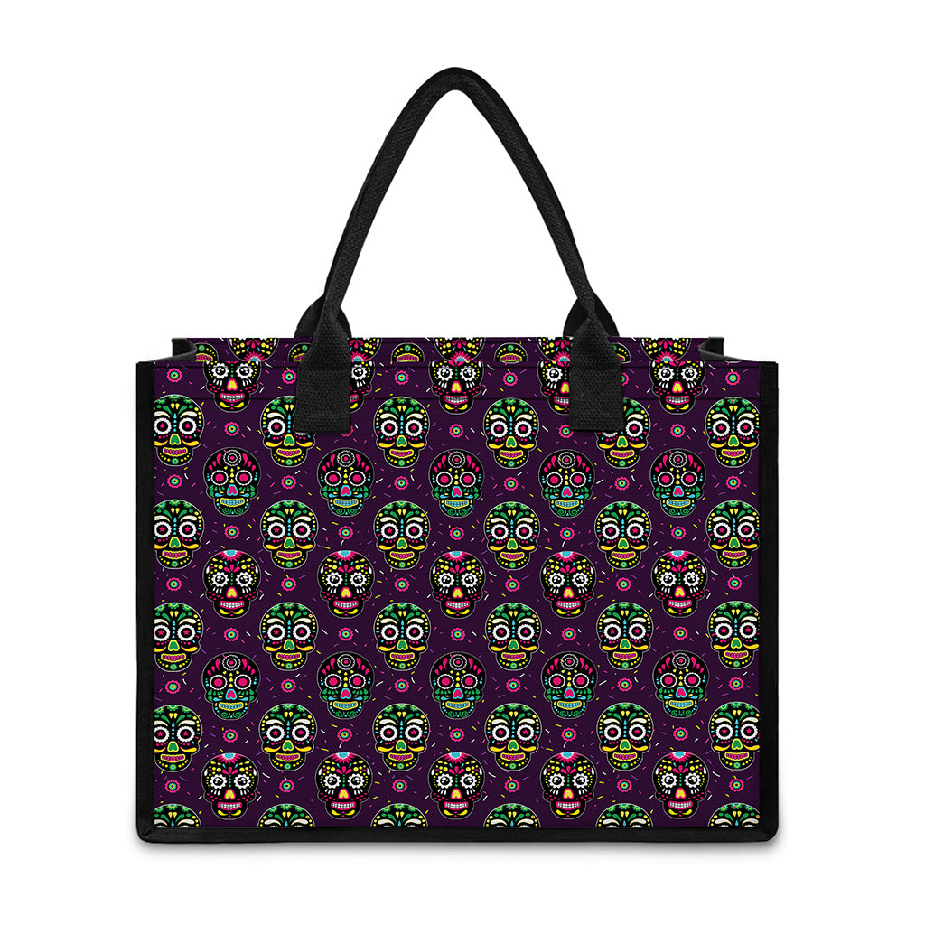 Day Of The Dead Sugar Skull Print Canvas Tote Bag