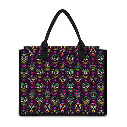 Day Of The Dead Sugar Skull Print Canvas Tote Bag