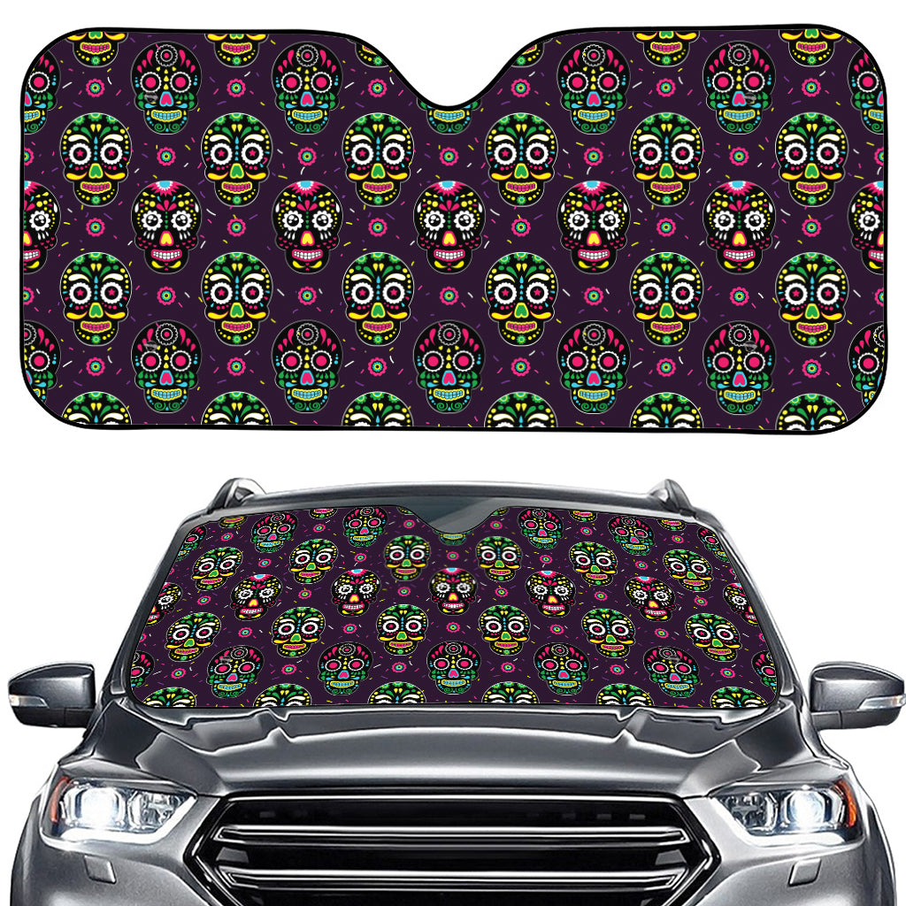 Day Of The Dead Sugar Skull Print Car Windshield Sun Shade