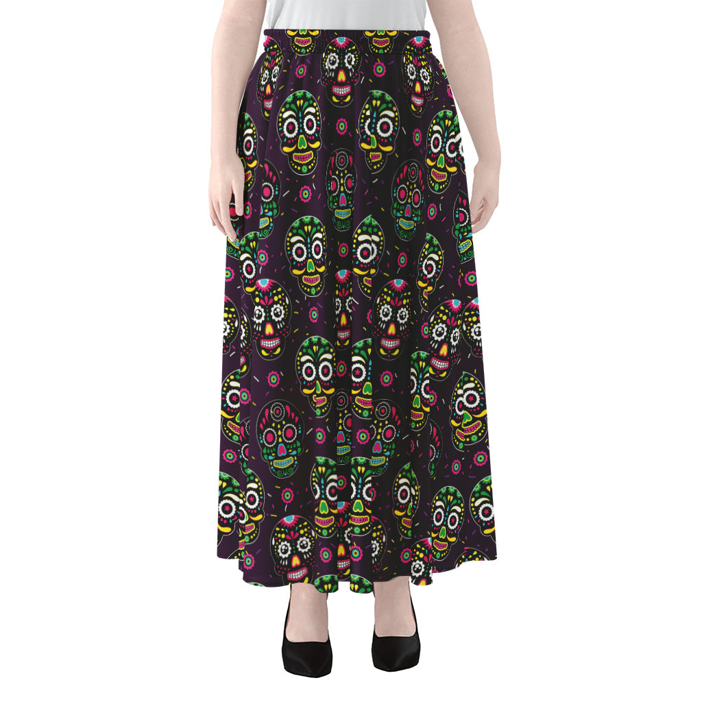 Day Of The Dead Sugar Skull Print Chiffon Maxi Skirt