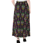 Day Of The Dead Sugar Skull Print Chiffon Maxi Skirt