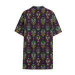 Day Of The Dead Sugar Skull Print Cotton Hawaiian Shirt