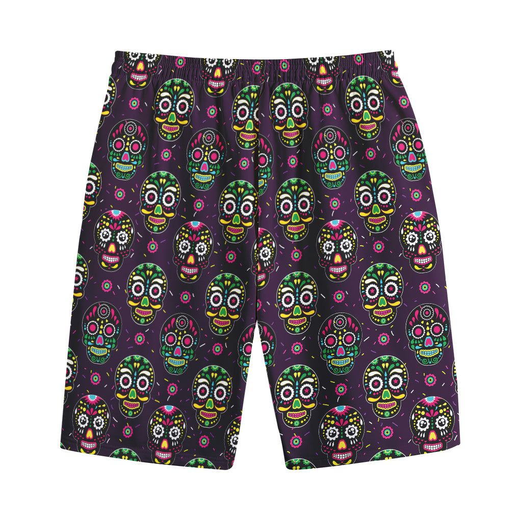 Day Of The Dead Sugar Skull Print Cotton Shorts