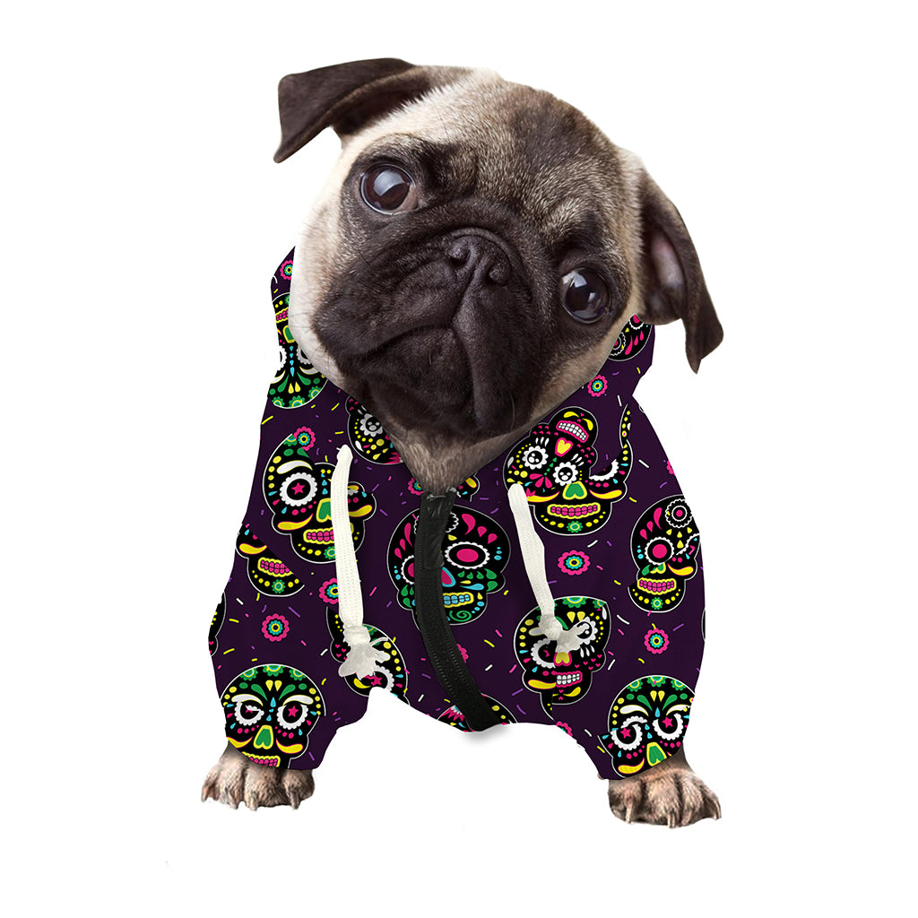 Day Of The Dead Sugar Skull Print Dog Zip Up Hoodie