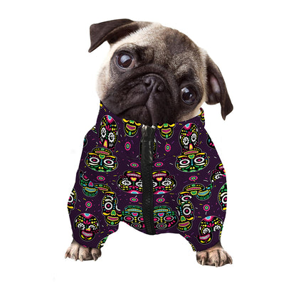 Day Of The Dead Sugar Skull Print Dog Zip Up Jacket