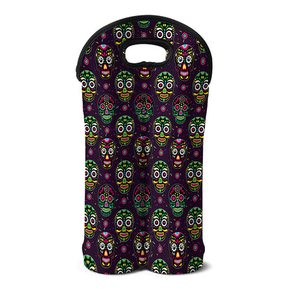 Day Of The Dead Sugar Skull Print Double Neoprene Wine Tote