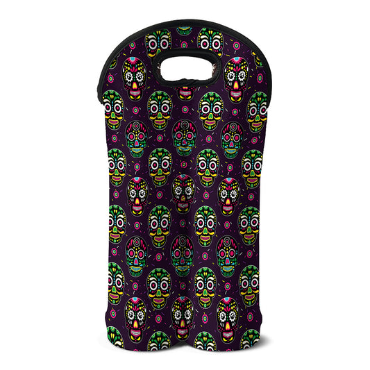 Day Of The Dead Sugar Skull Print Double Neoprene Wine Tote