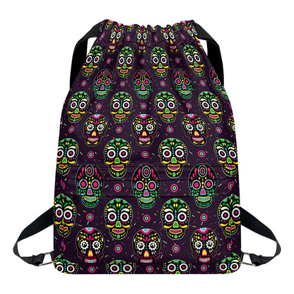 Day Of The Dead Sugar Skull Print Drawstring Backpack
