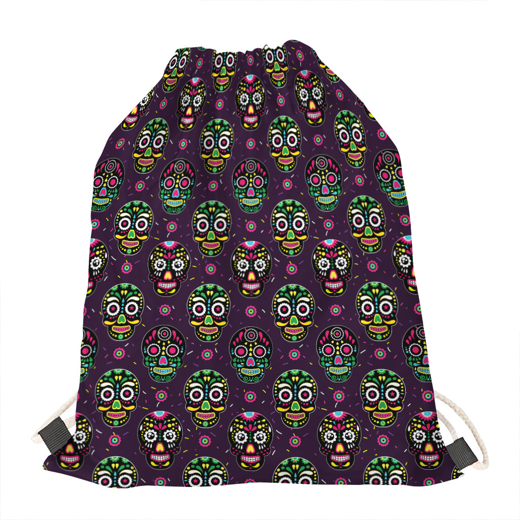 Day Of The Dead Sugar Skull Print Drawstring Bag