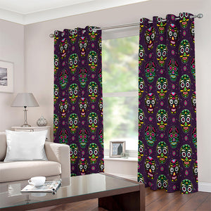 Day Of The Dead Sugar Skull Print Extra Wide Grommet Curtains