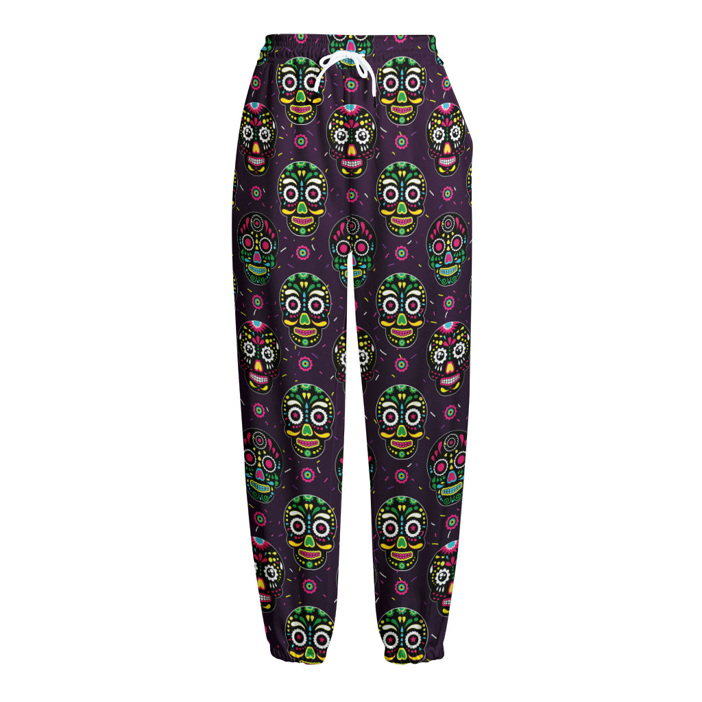 Day Of The Dead Sugar Skull Print Fleece Lined Knit Pants