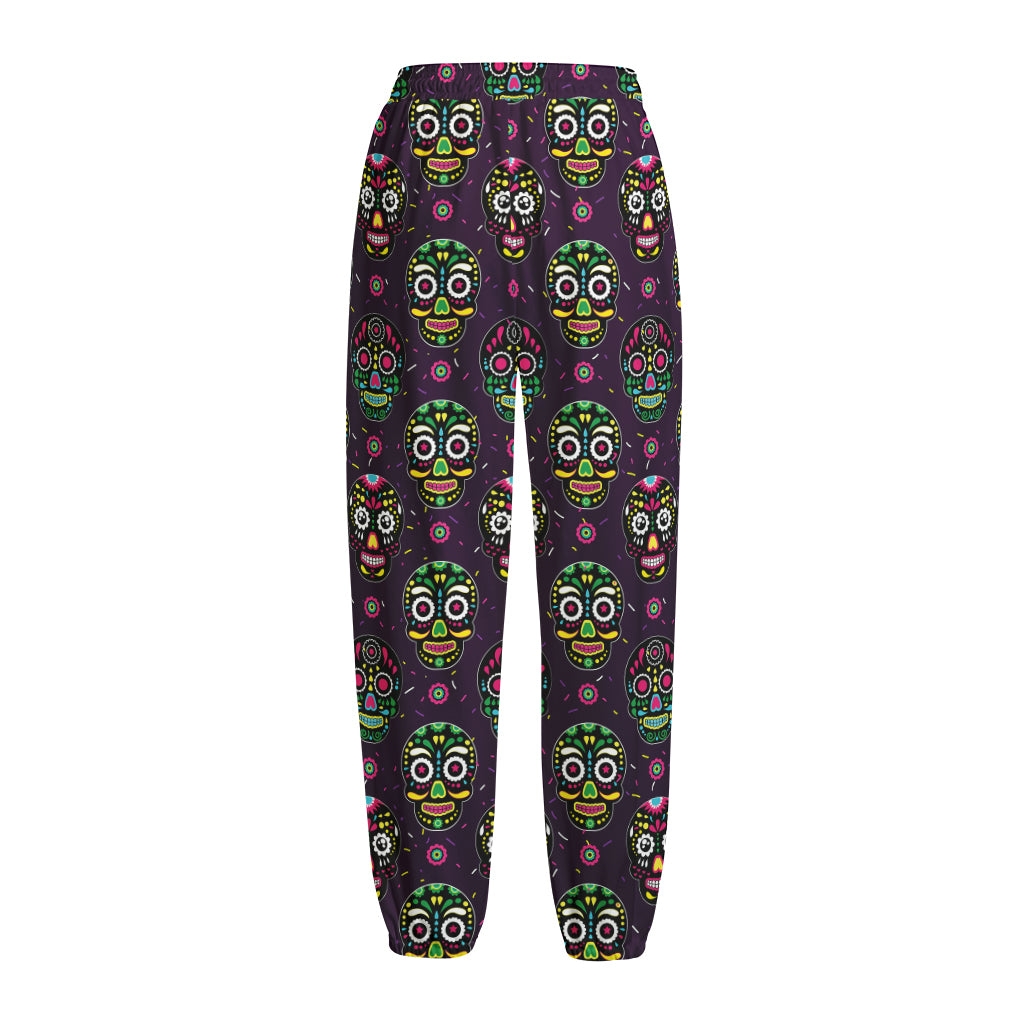 Day Of The Dead Sugar Skull Print Fleece Lined Knit Pants