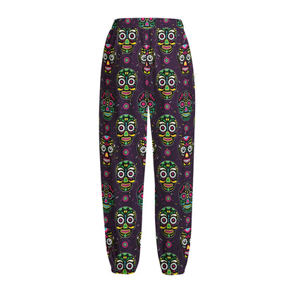 Day Of The Dead Sugar Skull Print Fleece Lined Knit Pants