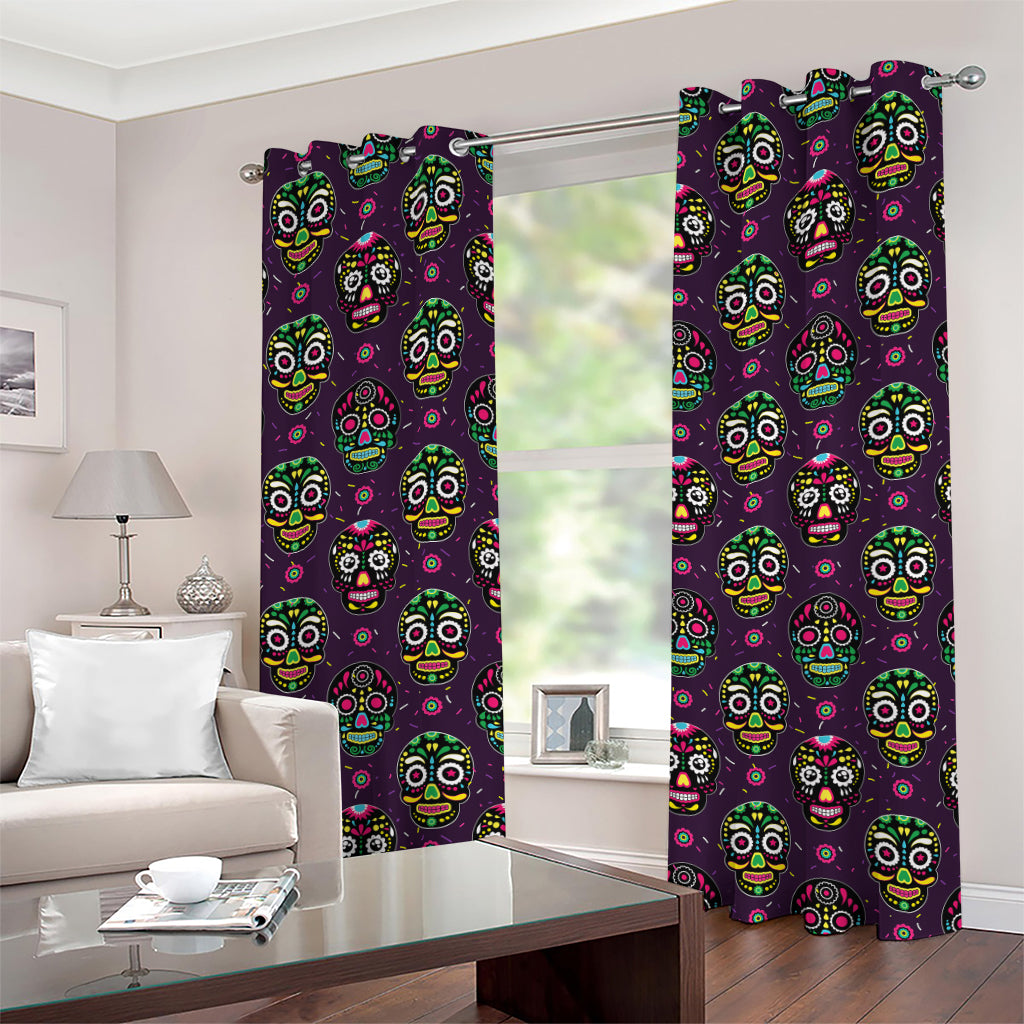 Day Of The Dead Sugar Skull Print Grommet Curtains