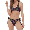 Day Of The Dead Sugar Skull Print Halter Scoop Tie Side Bikini