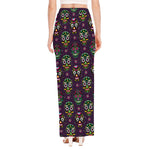 Day Of The Dead Sugar Skull Print High Slit Maxi Skirt