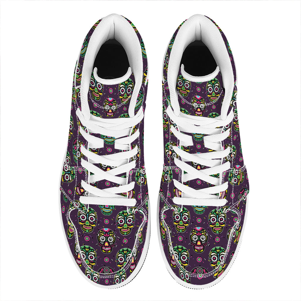 Day Of The Dead Sugar Skull Print High Top Leather Sneakers
