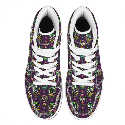 Day Of The Dead Sugar Skull Print High Top Leather Sneakers