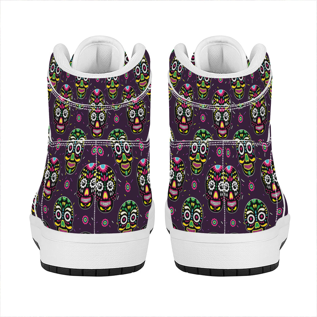Day Of The Dead Sugar Skull Print High Top Leather Sneakers