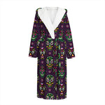 Day Of The Dead Sugar Skull Print Hooded Bathrobe