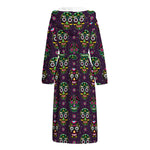 Day Of The Dead Sugar Skull Print Hooded Bathrobe