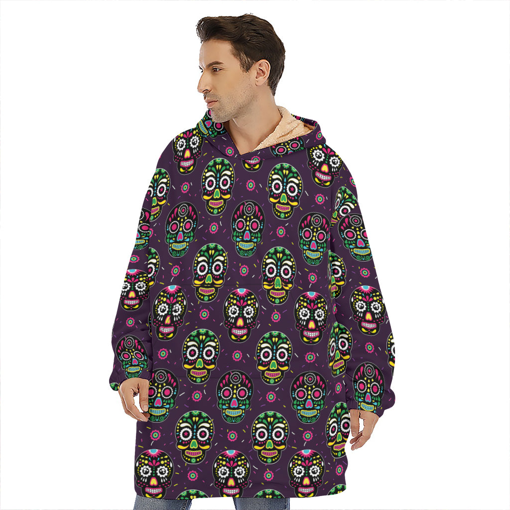 Day Of The Dead Sugar Skull Print Hoodie Blanket