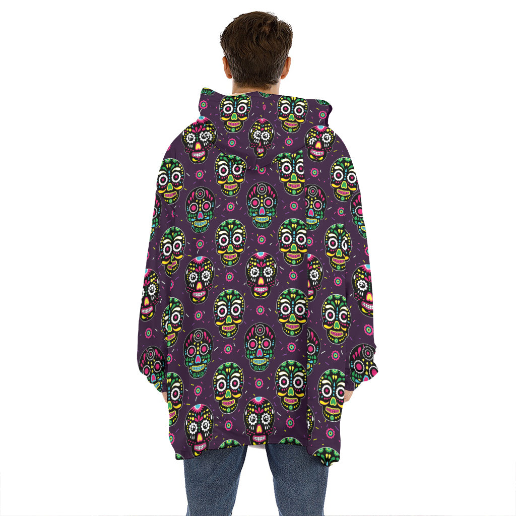 Day Of The Dead Sugar Skull Print Hoodie Blanket