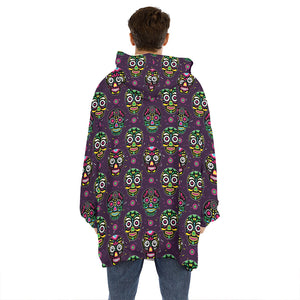 Day Of The Dead Sugar Skull Print Hoodie Blanket