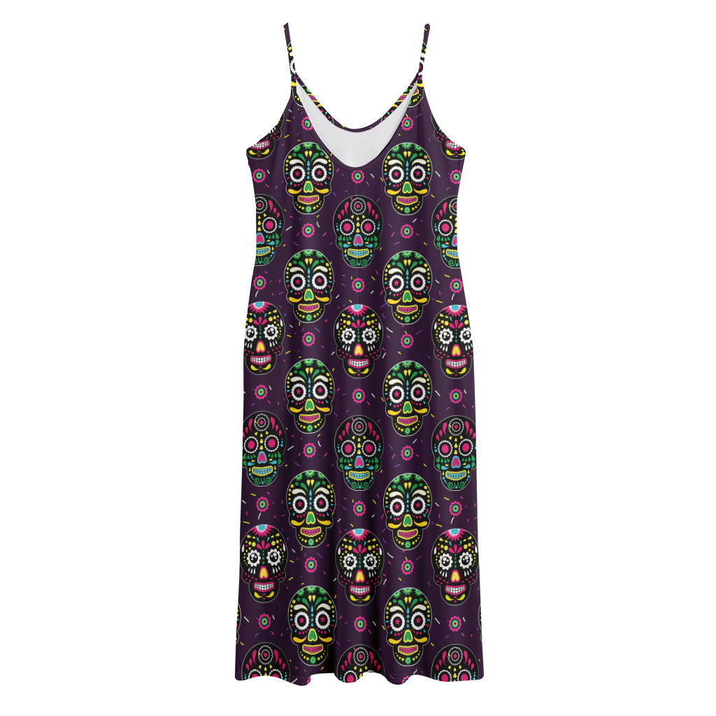 Day Of The Dead Sugar Skull Print Jersey Midi Cami Dress