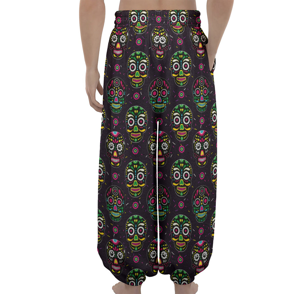 Day Of The Dead Sugar Skull Print Lantern Pants