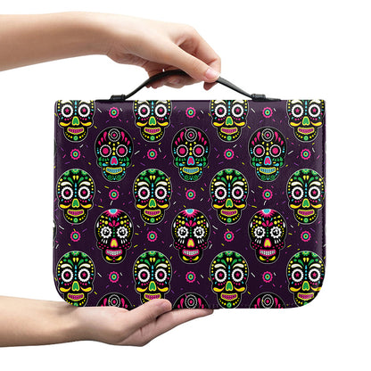 Day Of The Dead Sugar Skull Print Leather Bible Cover