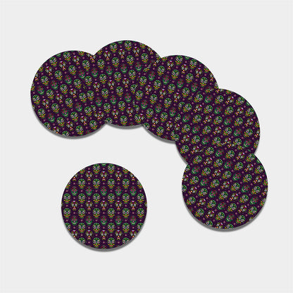 Day Of The Dead Sugar Skull Print Leather Coaster Set