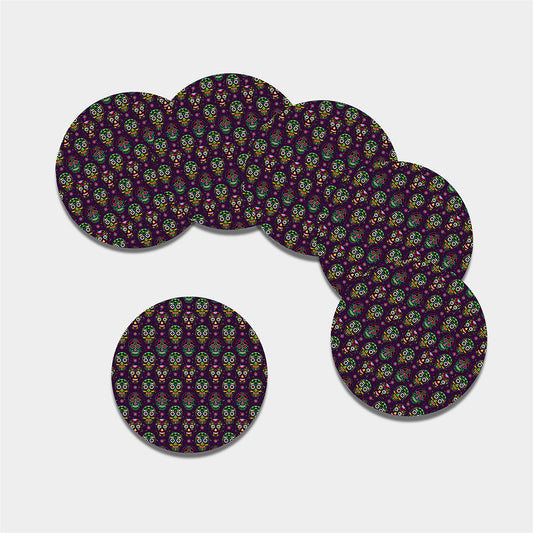 Day Of The Dead Sugar Skull Print Leather Coaster Set