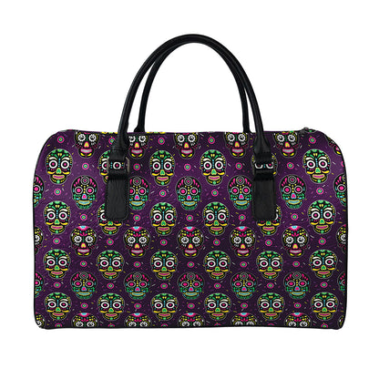 Day Of The Dead Sugar Skull Print Leather Duffle Bag