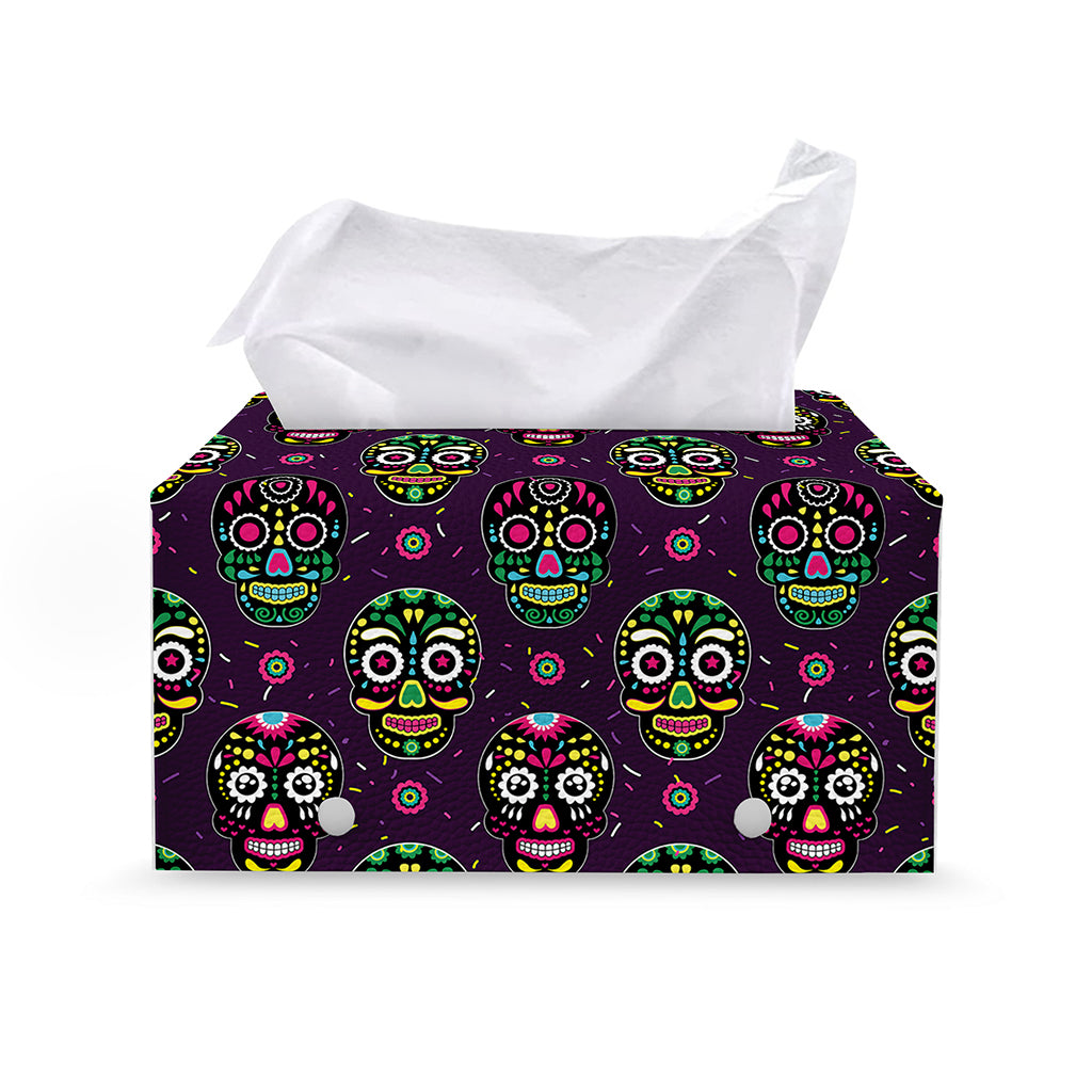 Day Of The Dead Sugar Skull Print Leather Tissue Box Cover