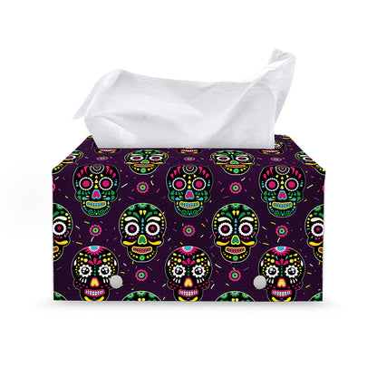 Day Of The Dead Sugar Skull Print Leather Tissue Box Cover