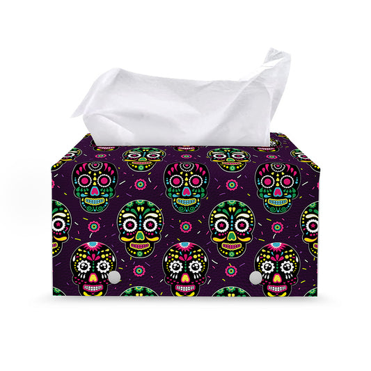 Day Of The Dead Sugar Skull Print Leather Tissue Box Cover