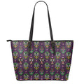 Day Of The Dead Sugar Skull Print Leather Tote Bag With Zipper