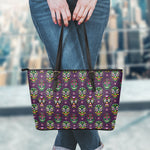 Day Of The Dead Sugar Skull Print Leather Tote Bag