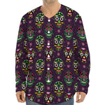 Day Of The Dead Sugar Skull Print Long Sleeve Baseball Jersey